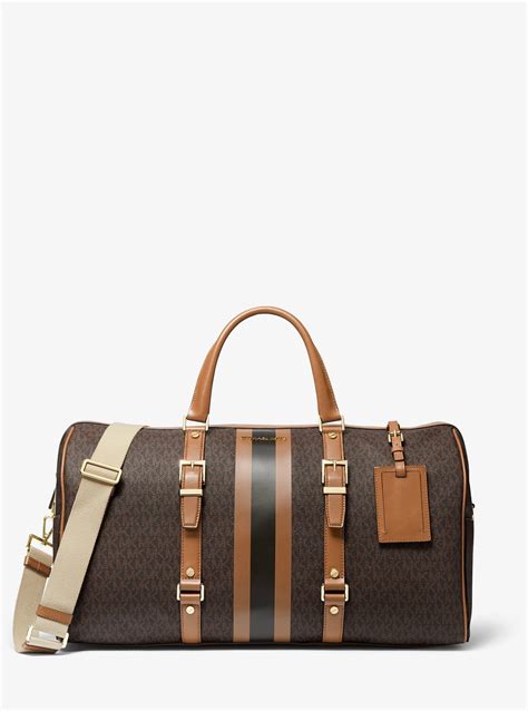 michael michael kors bedford travel extra-large logo stripe weekender bag|Michael Kors bedford weekend bag.